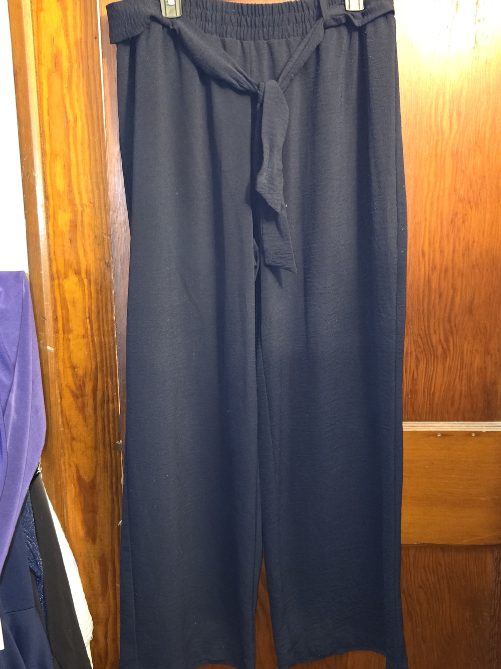 NYC Navy Straight-Leg Tie-Waist Pants